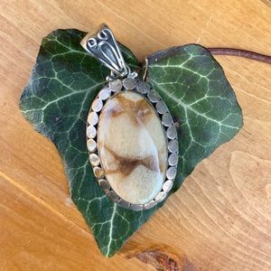 Picture Jasper  In Ornate Decorative Oval 925 Sterling Silver Pendent